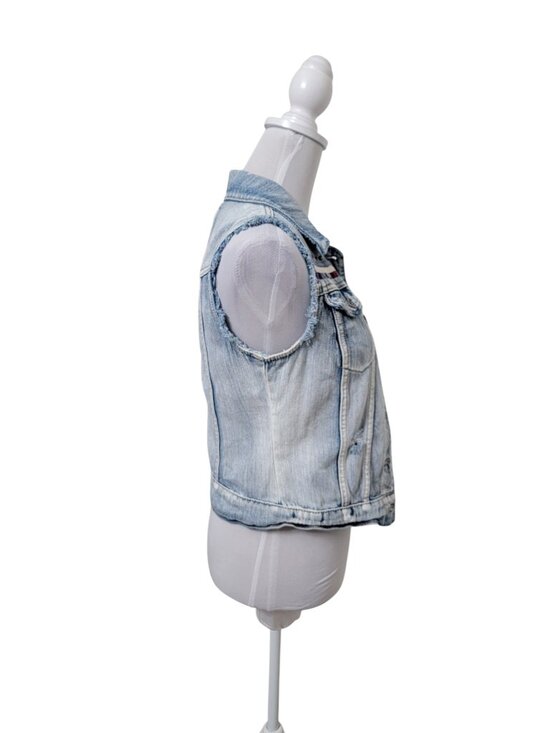 Mudd Size S Denim Distressed Blue Jean Vest, Boho, Button Front - Picture 5 of 10